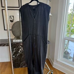 Eileen Fisher Washed Black Sleeveless Zip Jumpsuit